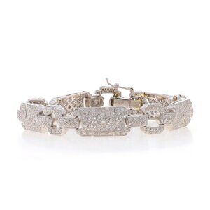 Platinum Diamond Link Bracelet 7" - 900 & 14k Round 2.00ctw Latticework Milgrain